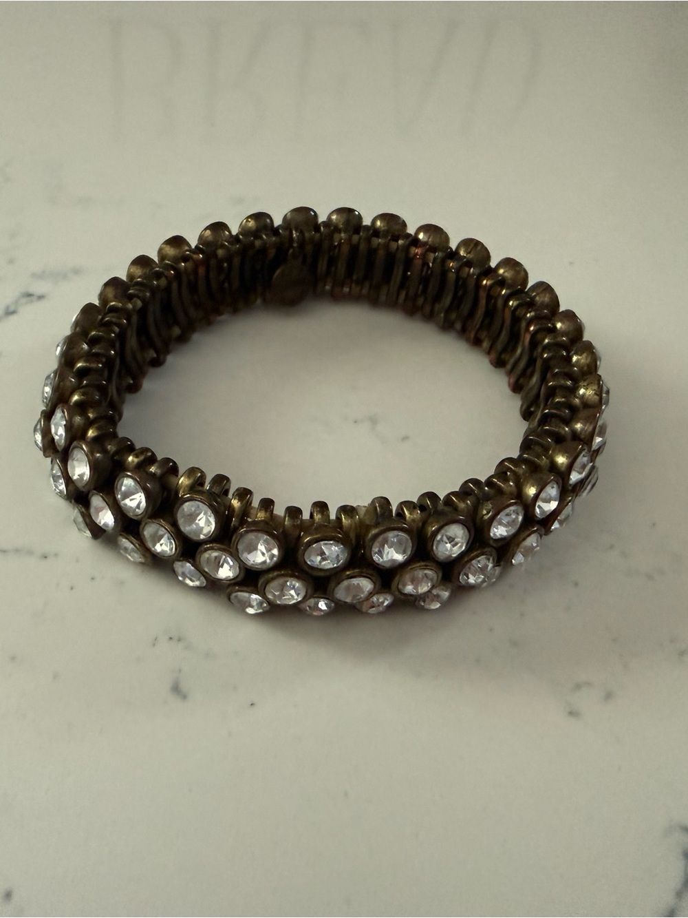 J. Crew Antiqued Gold Stretch Bracelet with Clear Stones
